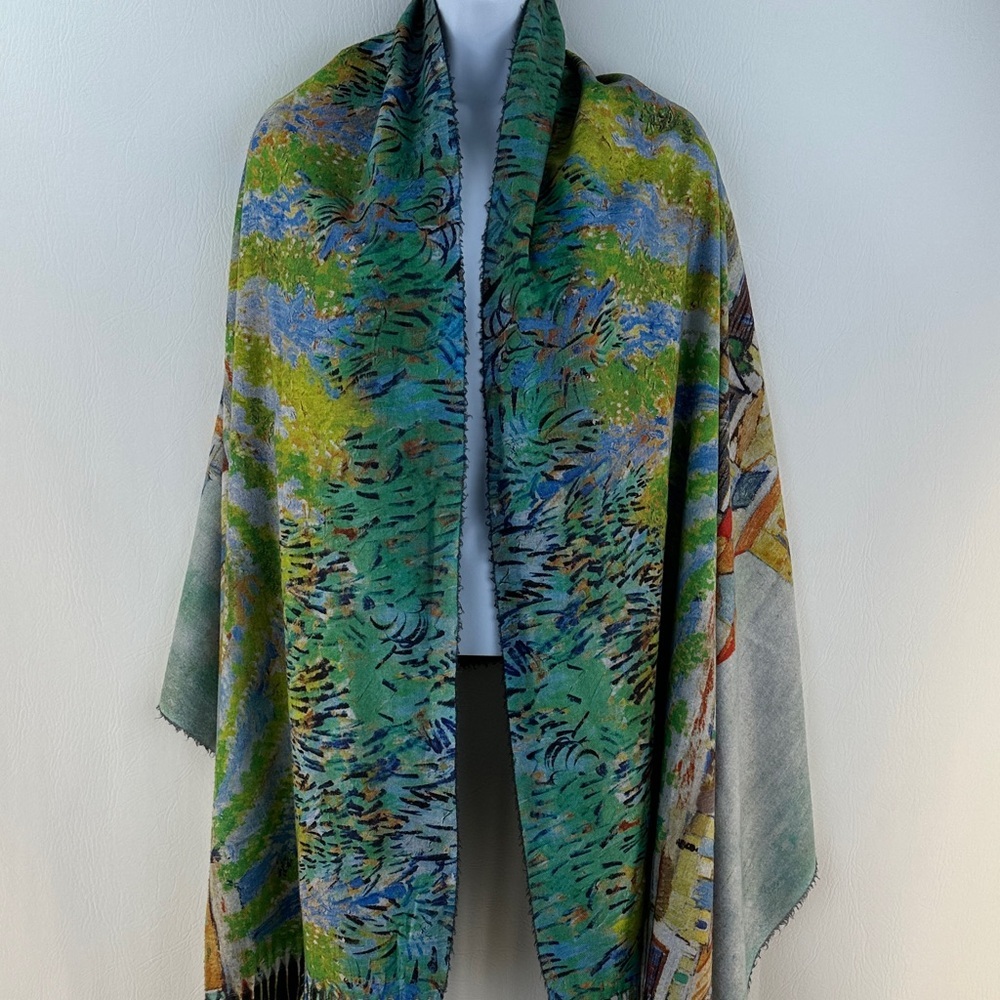 Green Multi-Color Printed Wrap Scarf